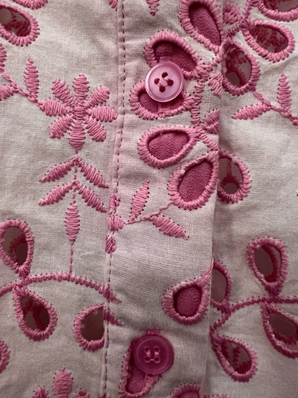 J. Crew Pink Floral cotton blend Embroidered Short Sleeve Blouse - Picture 4 of 8